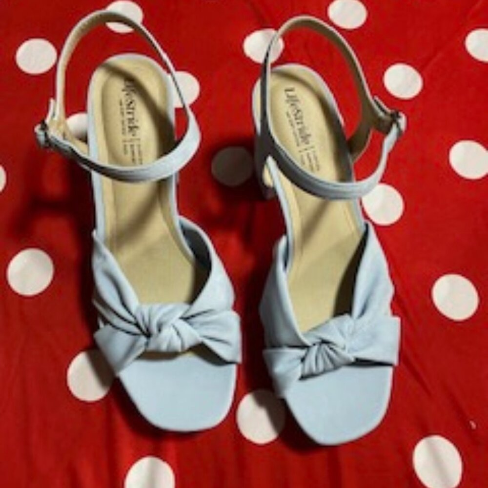 Lifestride -August Dress Sandal Blue Faux Leather 3 1/2 inch heel
